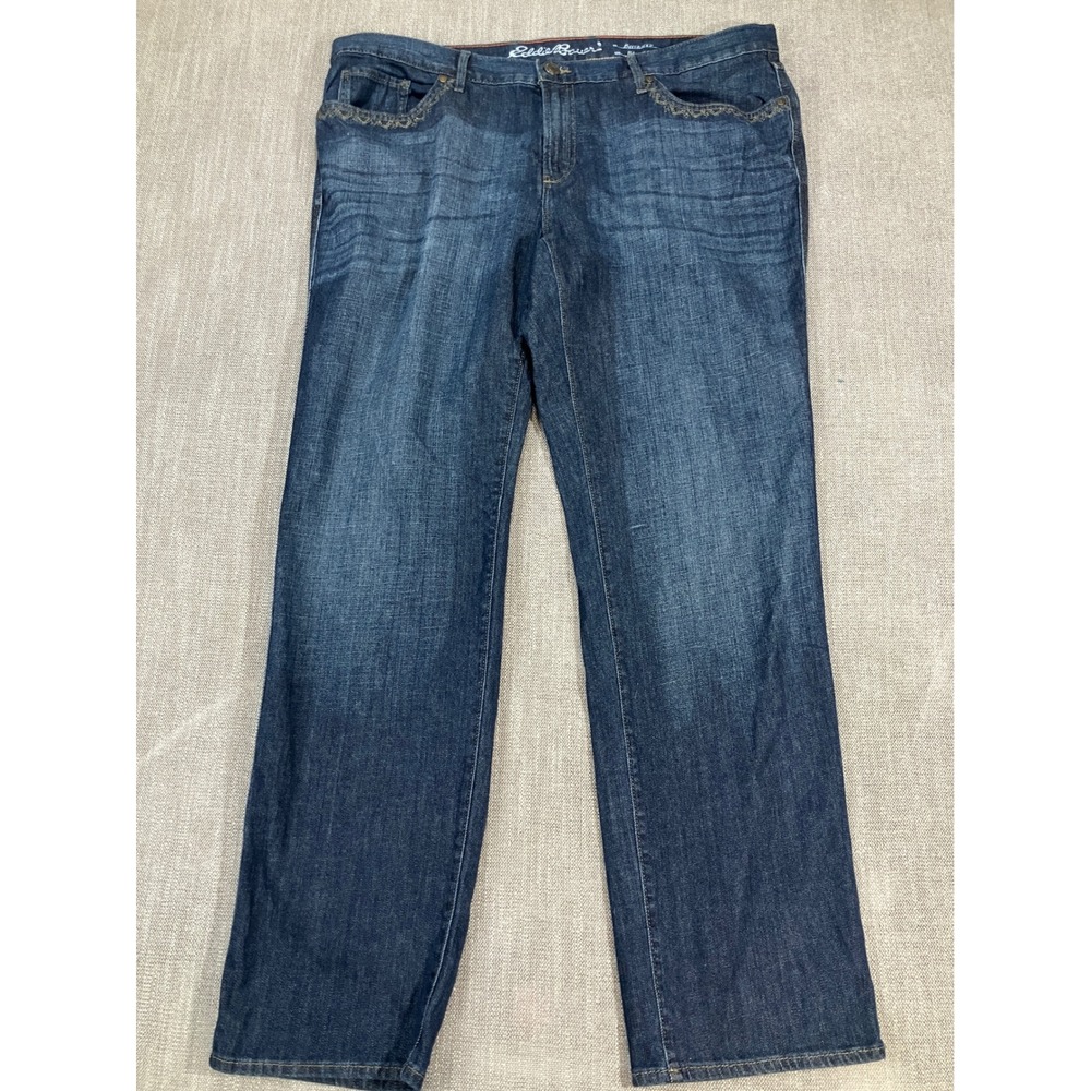 Eddie Bauer Womens 18 Boyfriend Relaxed‎ Leg Dark Wash Embroidered Jeans